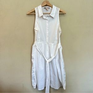 Sleeveless collared button up white shirt dress
